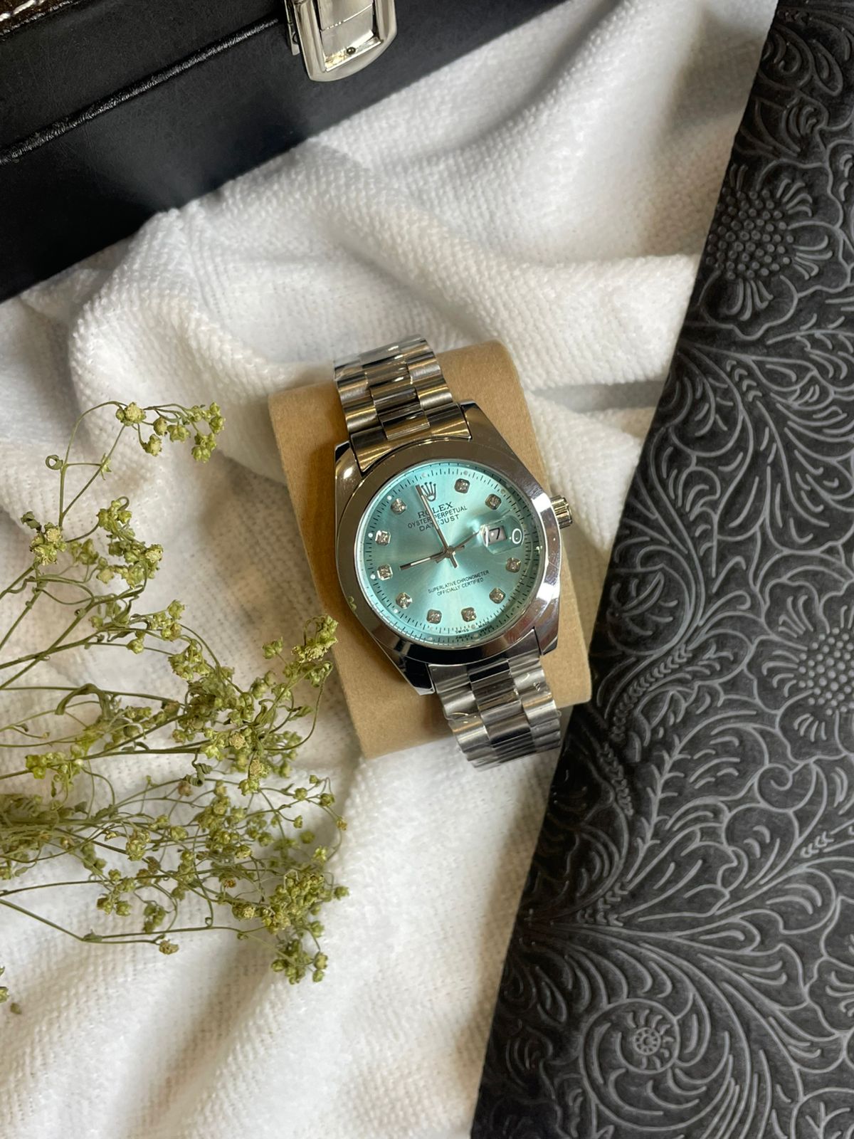 Luxury Rolex Men's Stainless Steel Replica Watch Date Just - Green Gradient Dial