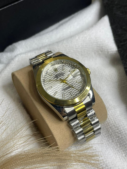 Duotone White Dial Rolex Date-Just with Crown Master Lock