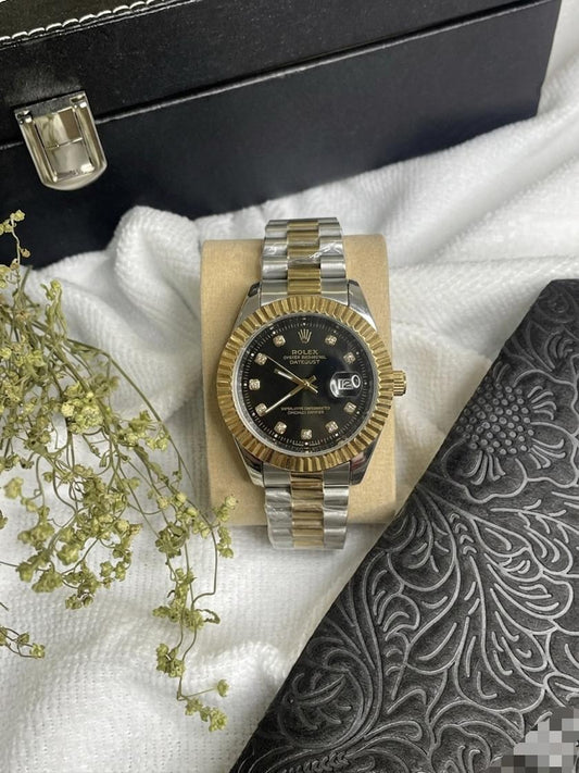 Two-tone Stainless Steel Rolex Replica Watch With Black Dial