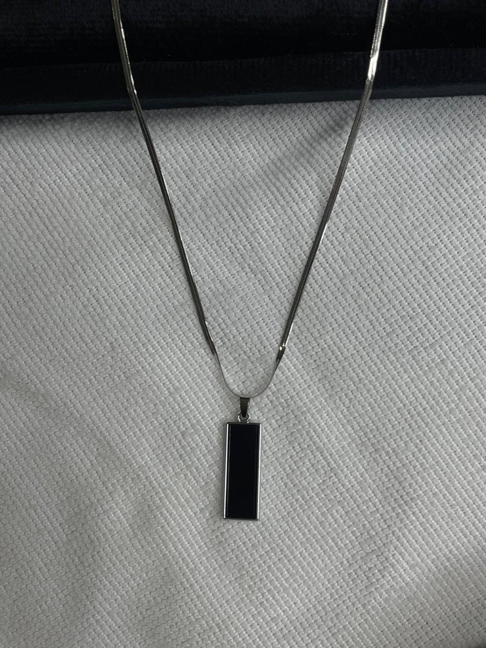 Matte Black Rectangle Pendant Necklace