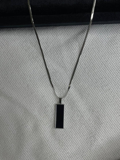 Matte Black Rectangle Pendant Necklace