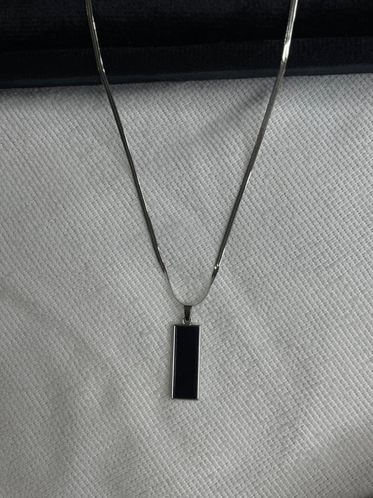 Matte Black Rectangle Pendant Necklace