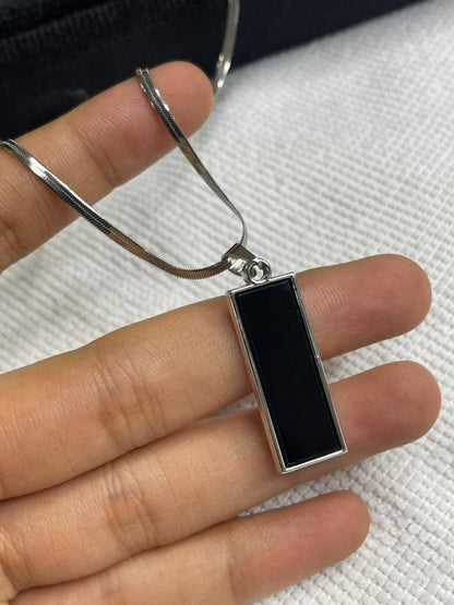 Matte Black Rectangle Pendant Necklace