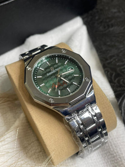 AP Silver Chain Green Dial Date-Just