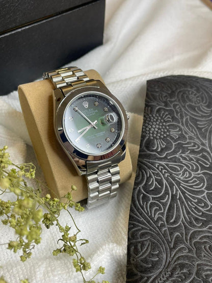 Luxury Rolex Men's Stainless Steel Replica Watch Date Just - Green Gradient Dial