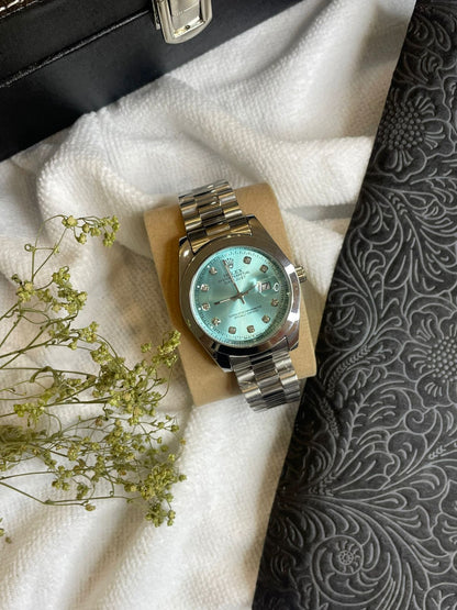 Luxury Rolex Men's Stainless Steel Replica Watch Date Just - Green Gradient Dial
