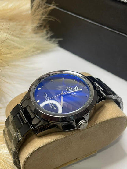 Rolex Black Stainless Steel Blue Dial Quartz Men’s Watch
