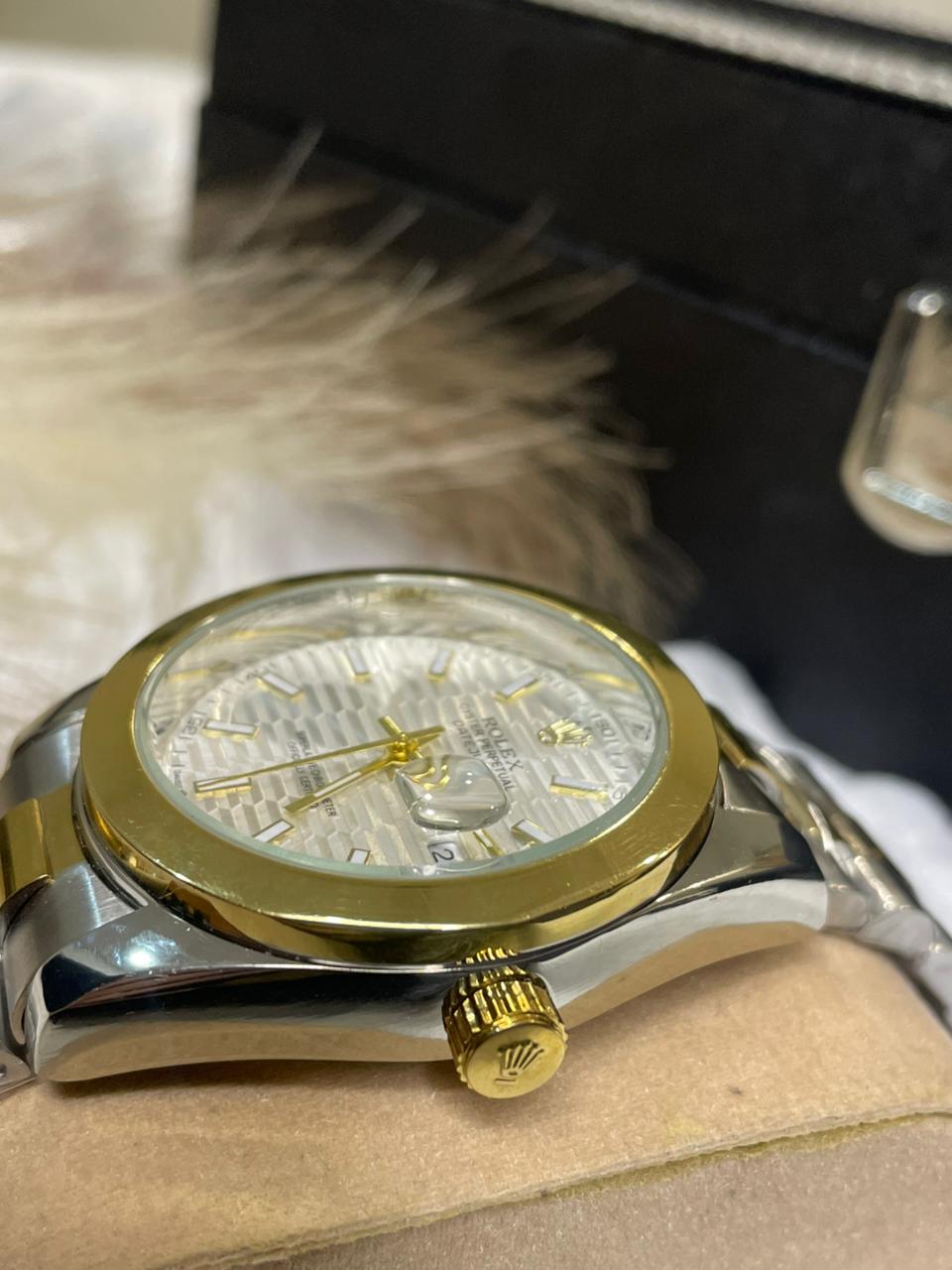 Duotone White Dial Rolex Date-Just with Crown Master Lock